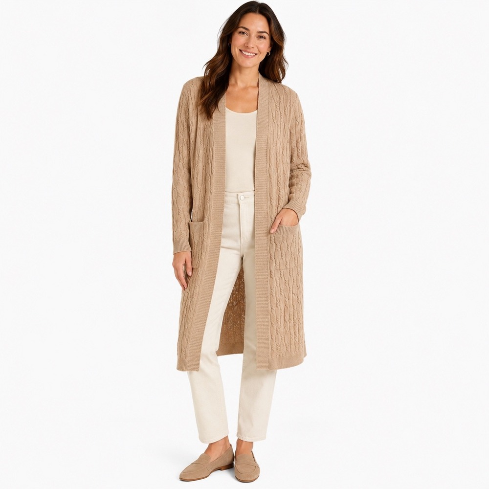 Talbots Collection M Cashmere Wool Cable Knit Long Cardigan Duster Italy